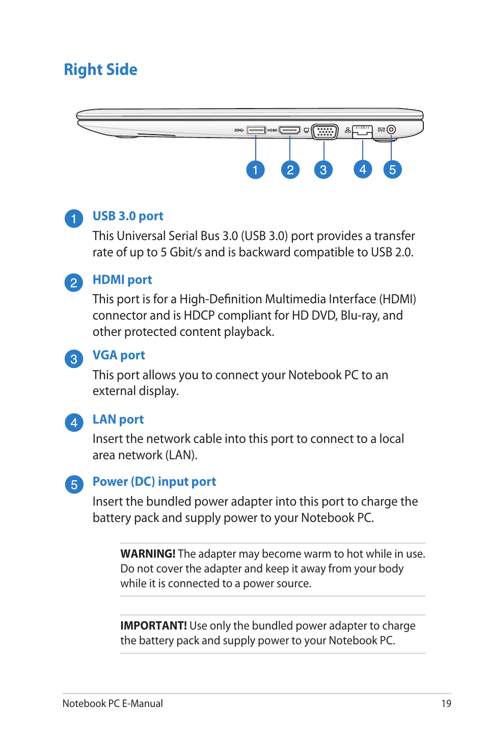 Right side | Asus X502CA User Manual | Page 19 / 104