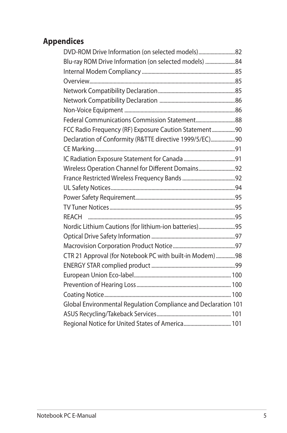 Appendices | Asus X502CA User Manual | Page 5 / 104