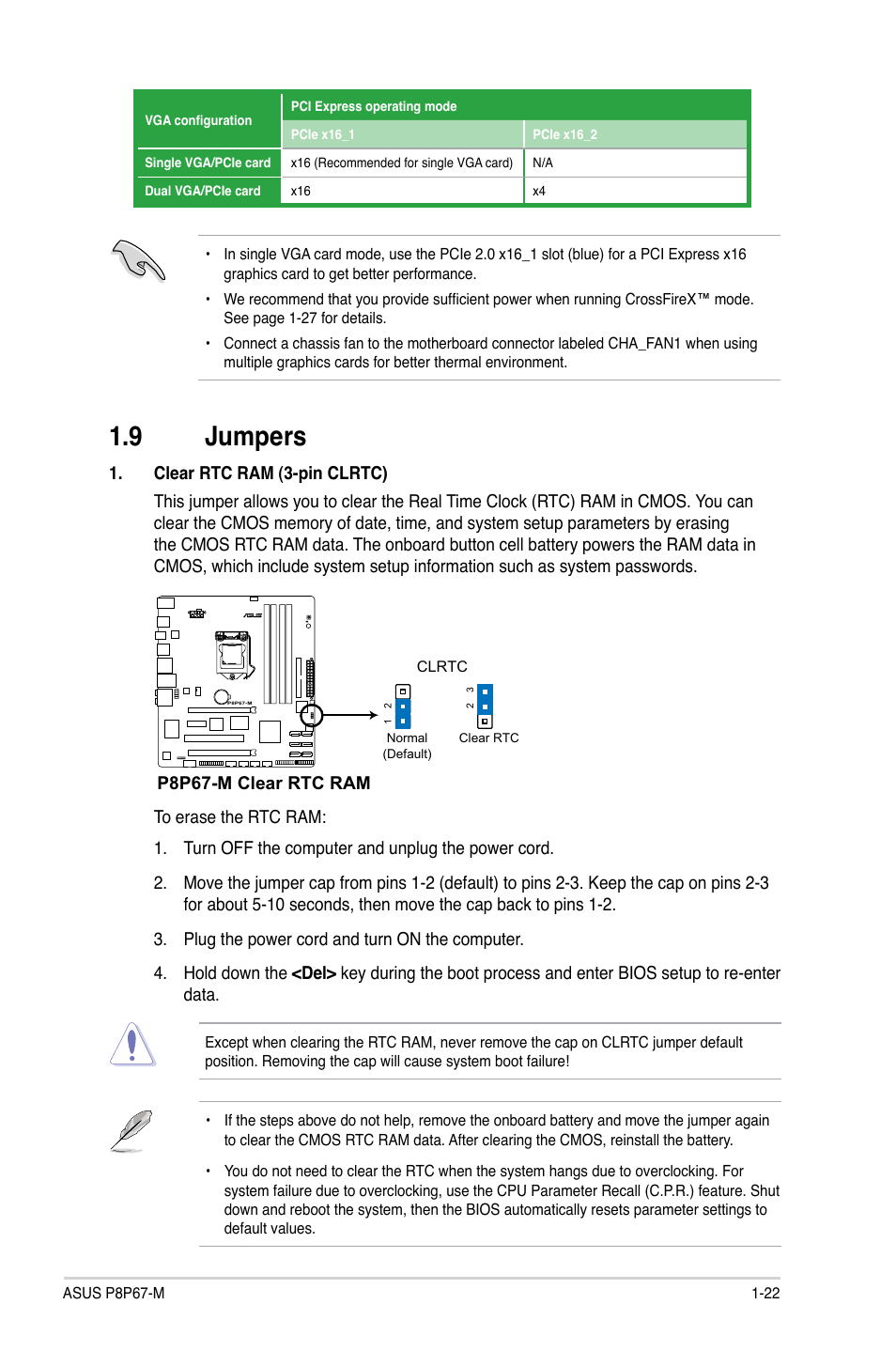 9 jumpers, Jumpers -22 | Asus P8P67-M User Manual | Page 34 / 80