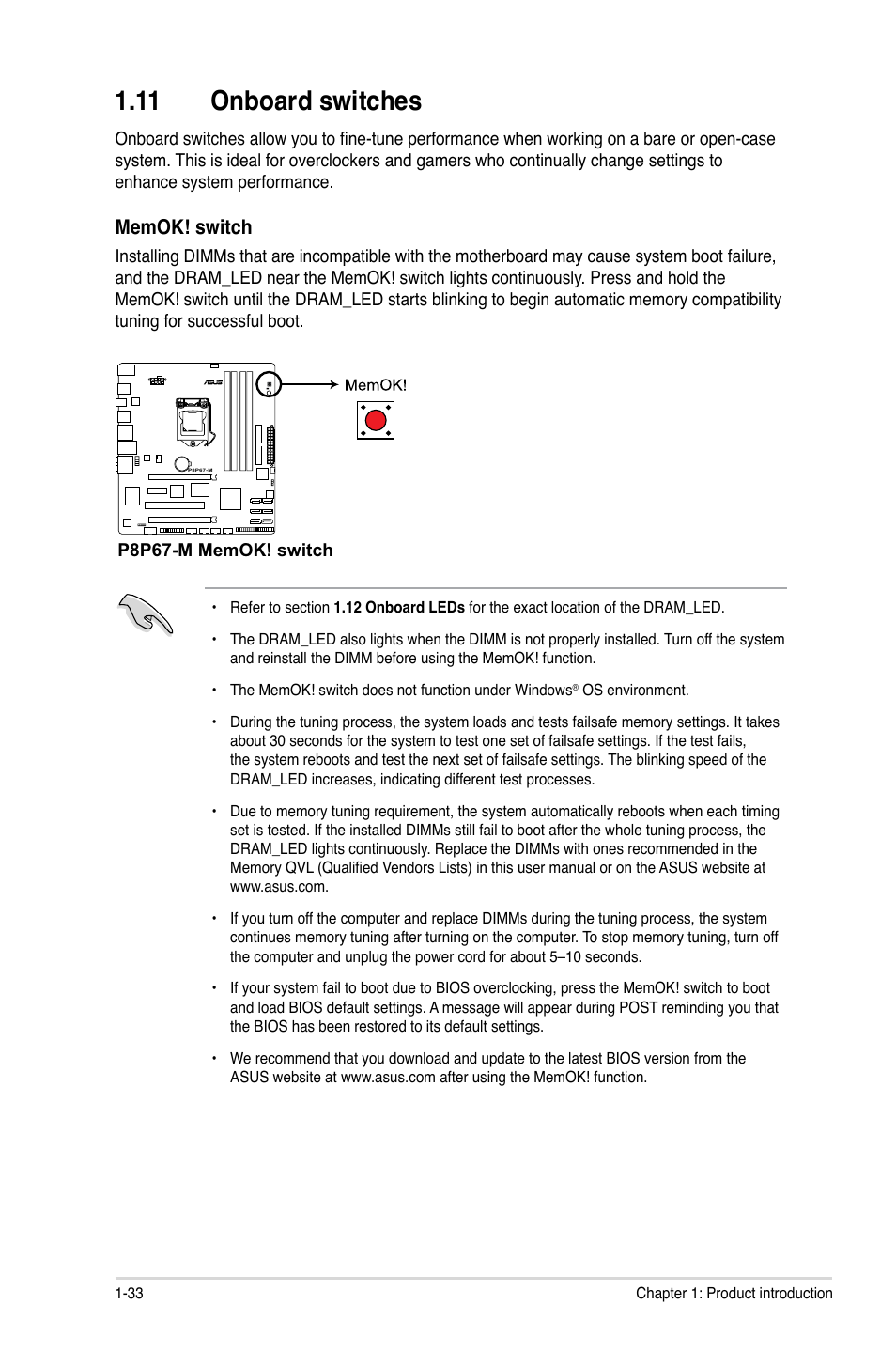 11 onboard switches, 11 onboard switches -33 | Asus P8P67-M User Manual | Page 45 / 80