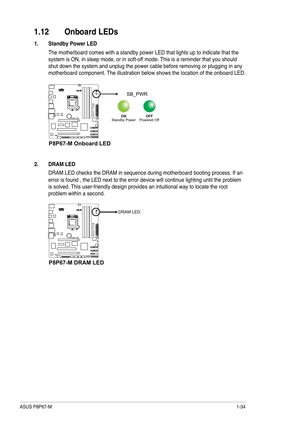 12 onboard leds, 12 onboard leds -34 | Asus P8P67-M User Manual | Page 46 / 80