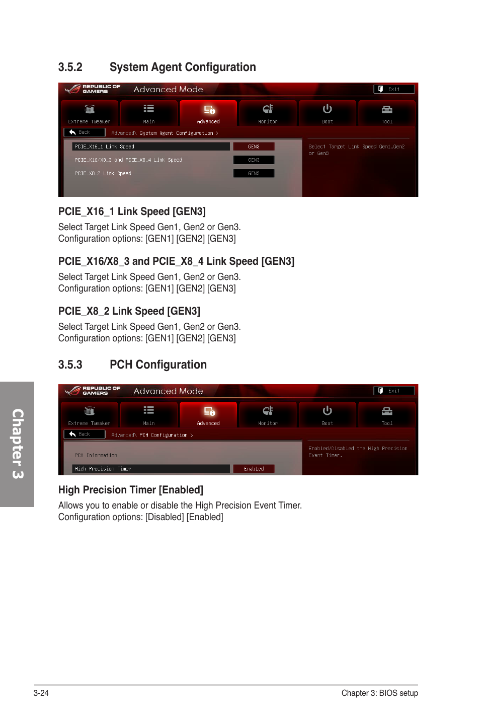 2 system agent configuration, 3 pch configuration, System agent configuration -24 | Pch configuration -24, Chapter 3 | Asus Rampage IV Formula User Manual | Page 102 / 174