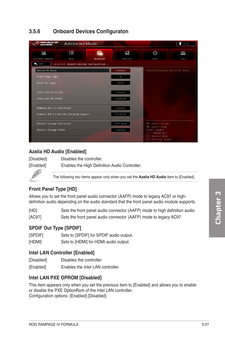 6 onboard devices configuraton, Onboard devices configuraton -27, Chapter 3 | Asus Rampage IV Formula User Manual | Page 105 / 174