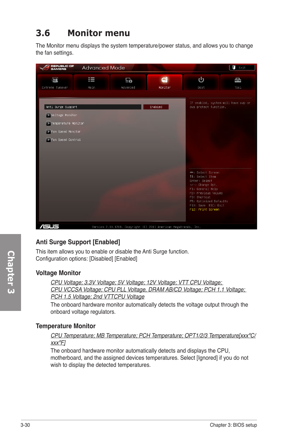 6 monitor menu, Monitor menu -30, Chapter 3 3.6 monitor menu | Asus Rampage IV Formula User Manual | Page 108 / 174