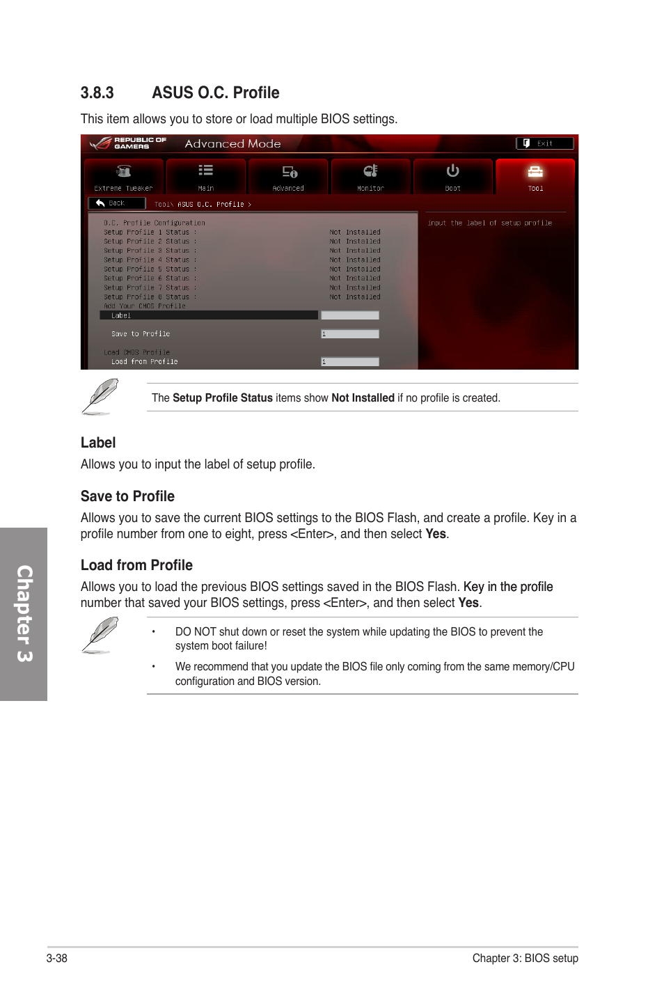 3 asus o.c. profile, Asus o.c. profile -38, Chapter 3 | Asus Rampage IV Formula User Manual | Page 116 / 174