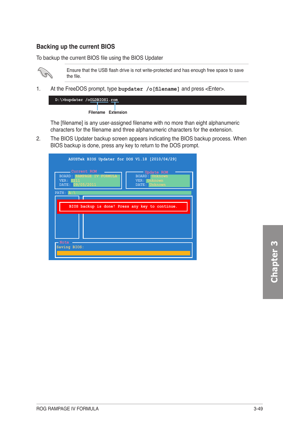 Chapter 3, Backing up the current bios | Asus Rampage IV Formula User Manual | Page 127 / 174