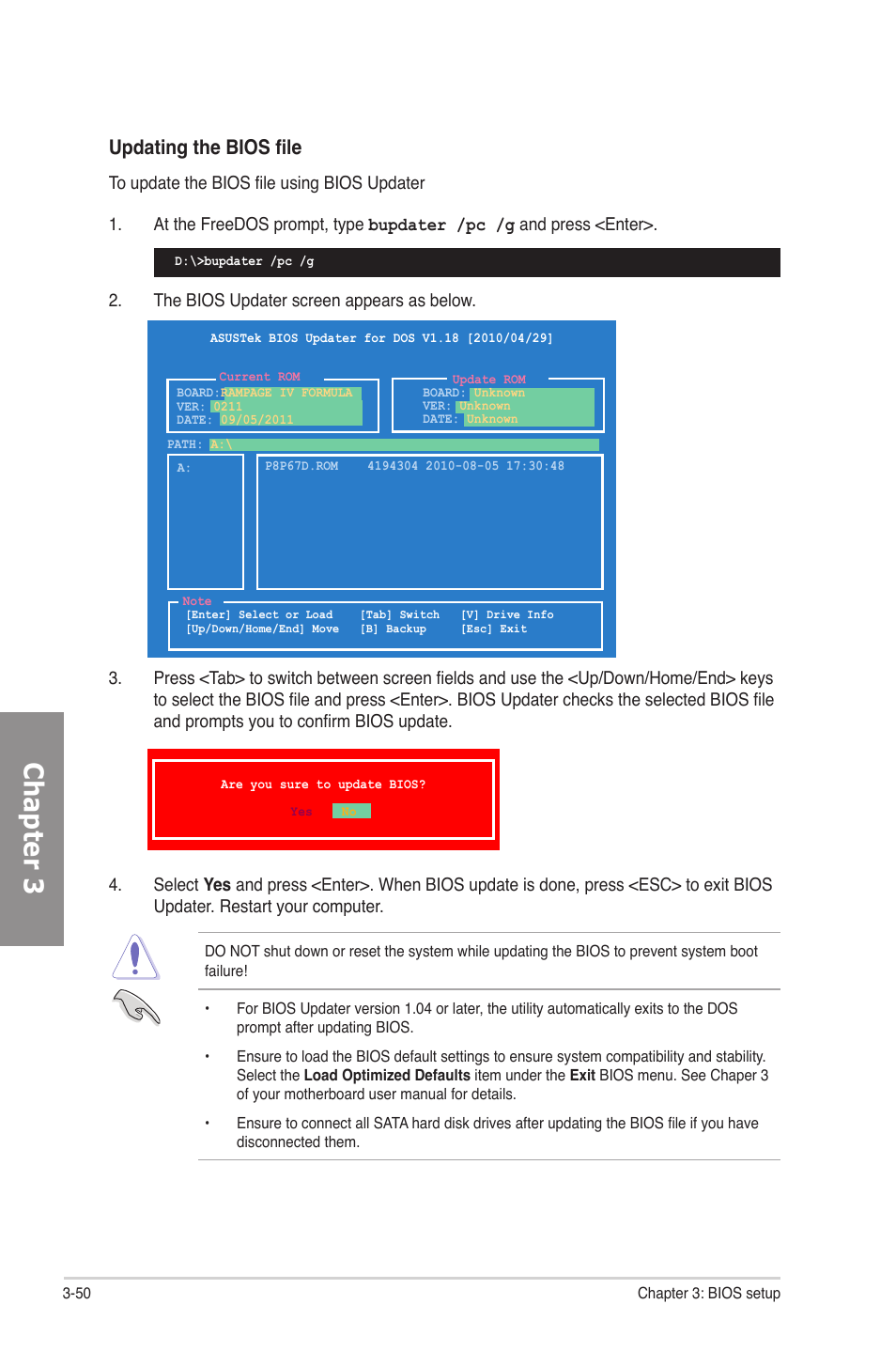 Chapter 3, Updating the bios file | Asus Rampage IV Formula User Manual | Page 128 / 174