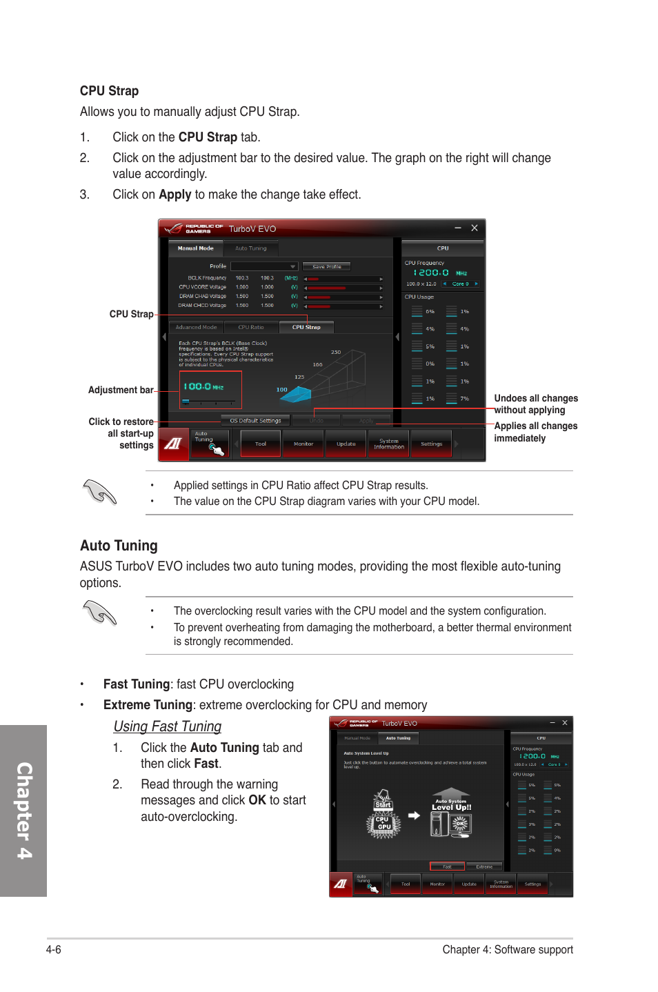 Chapter 4, Auto tuning, Using fast tuning | Asus Rampage IV Formula User Manual | Page 136 / 174