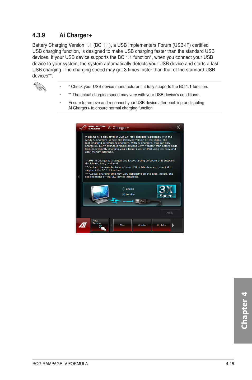 9 ai charger, Ai charger+ -15, Chapter 4 | Asus Rampage IV Formula User Manual | Page 145 / 174