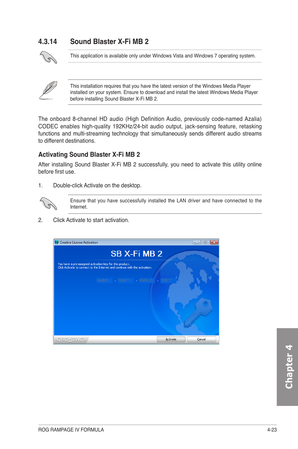 14 sound blaster x-fi mb 2, Sound blaster x-fi mb 2 -23, Chapter 4 | Asus Rampage IV Formula User Manual | Page 153 / 174