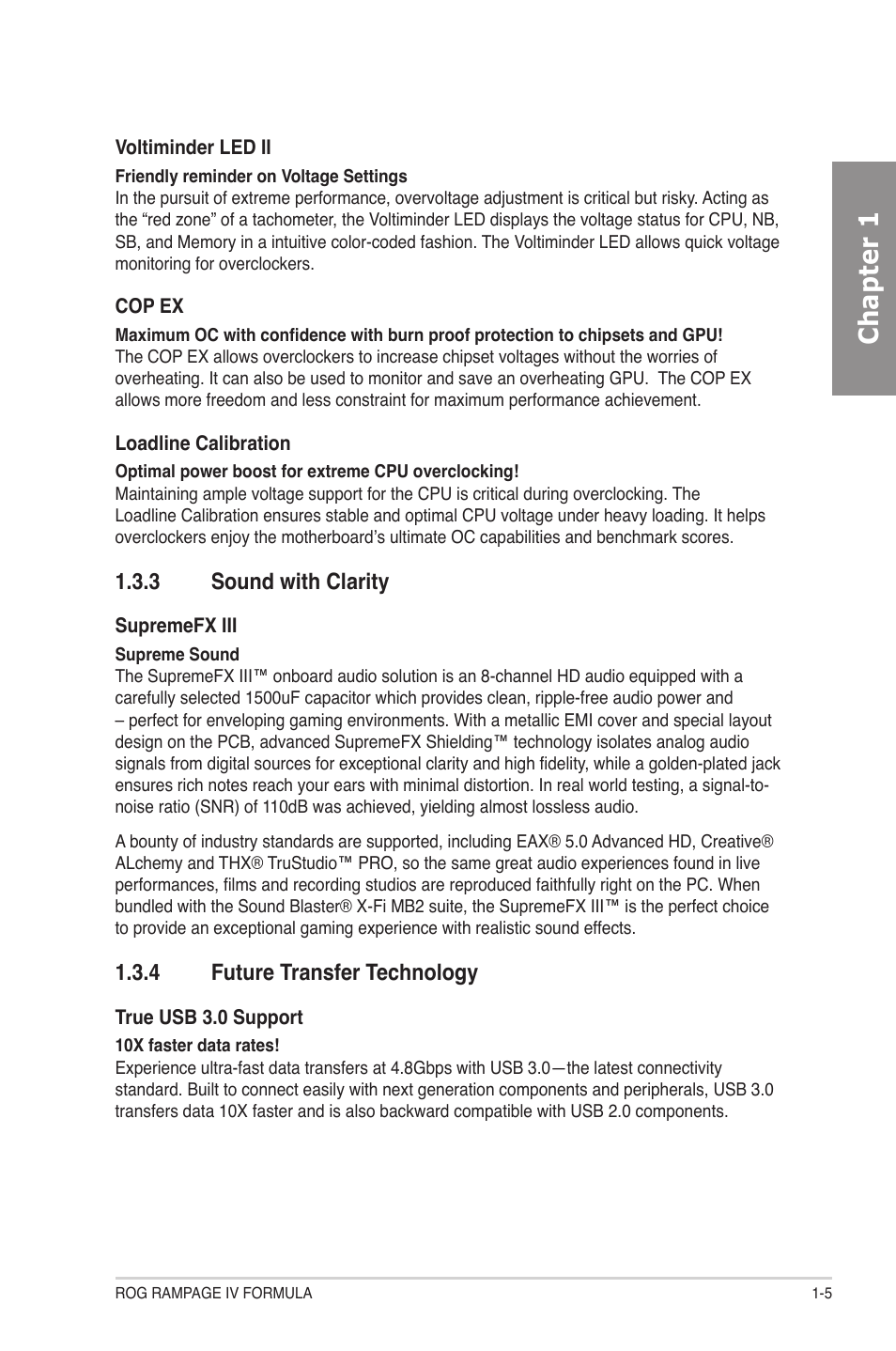 3 sound with clarity, 4 future transfer technology, Sound with clarity -5 | Future transfer technology -5, Chapter 1 | Asus Rampage IV Formula User Manual | Page 23 / 174