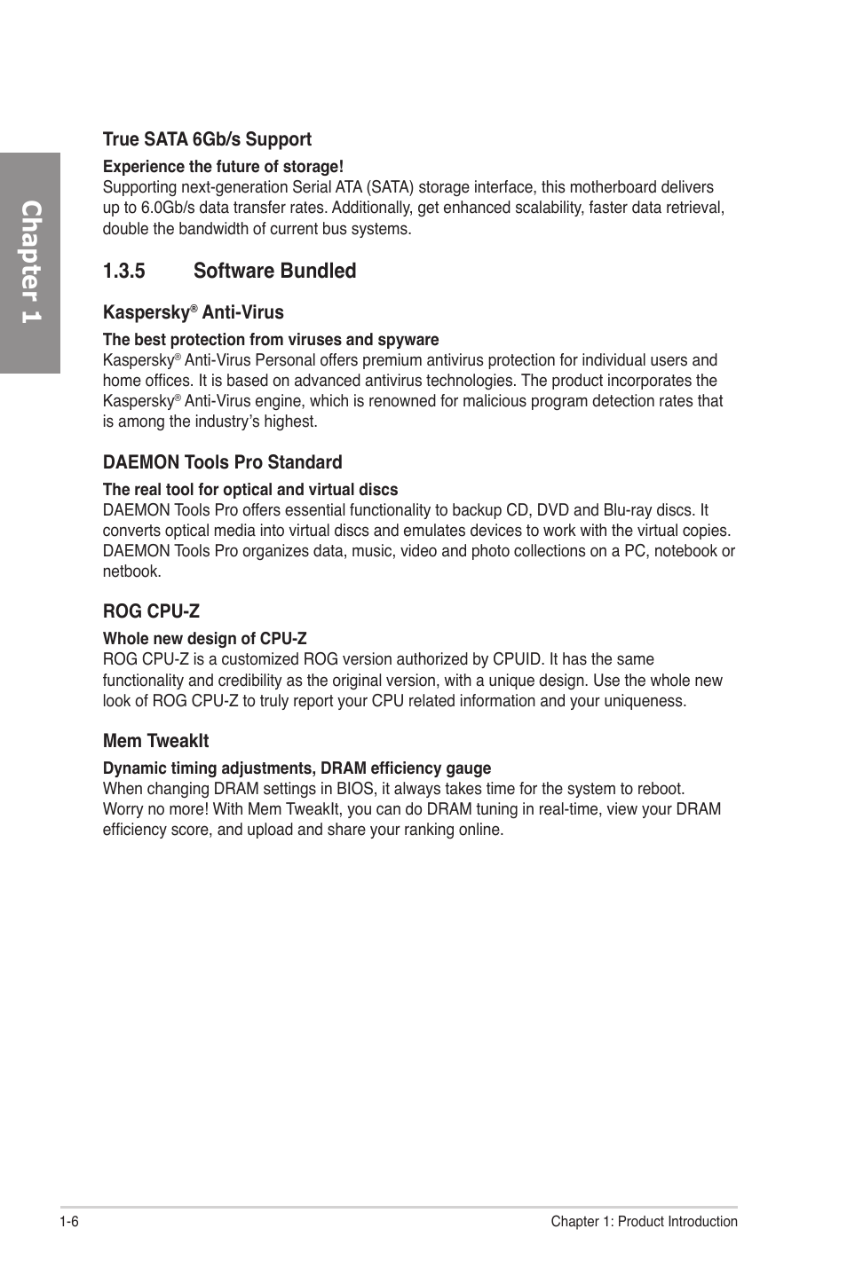 5 software bundled, Software bundled -6, Chapter 1 | Asus Rampage IV Formula User Manual | Page 24 / 174