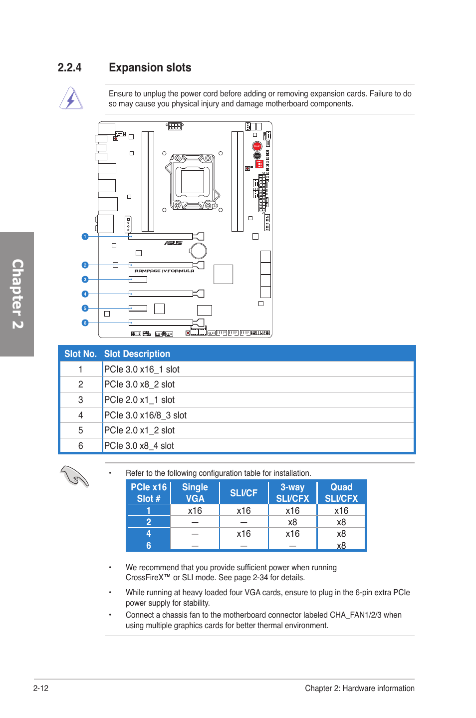 4 expansion slots, Expansion slots -12, Chapter 2 | Asus Rampage IV Formula User Manual | Page 36 / 174