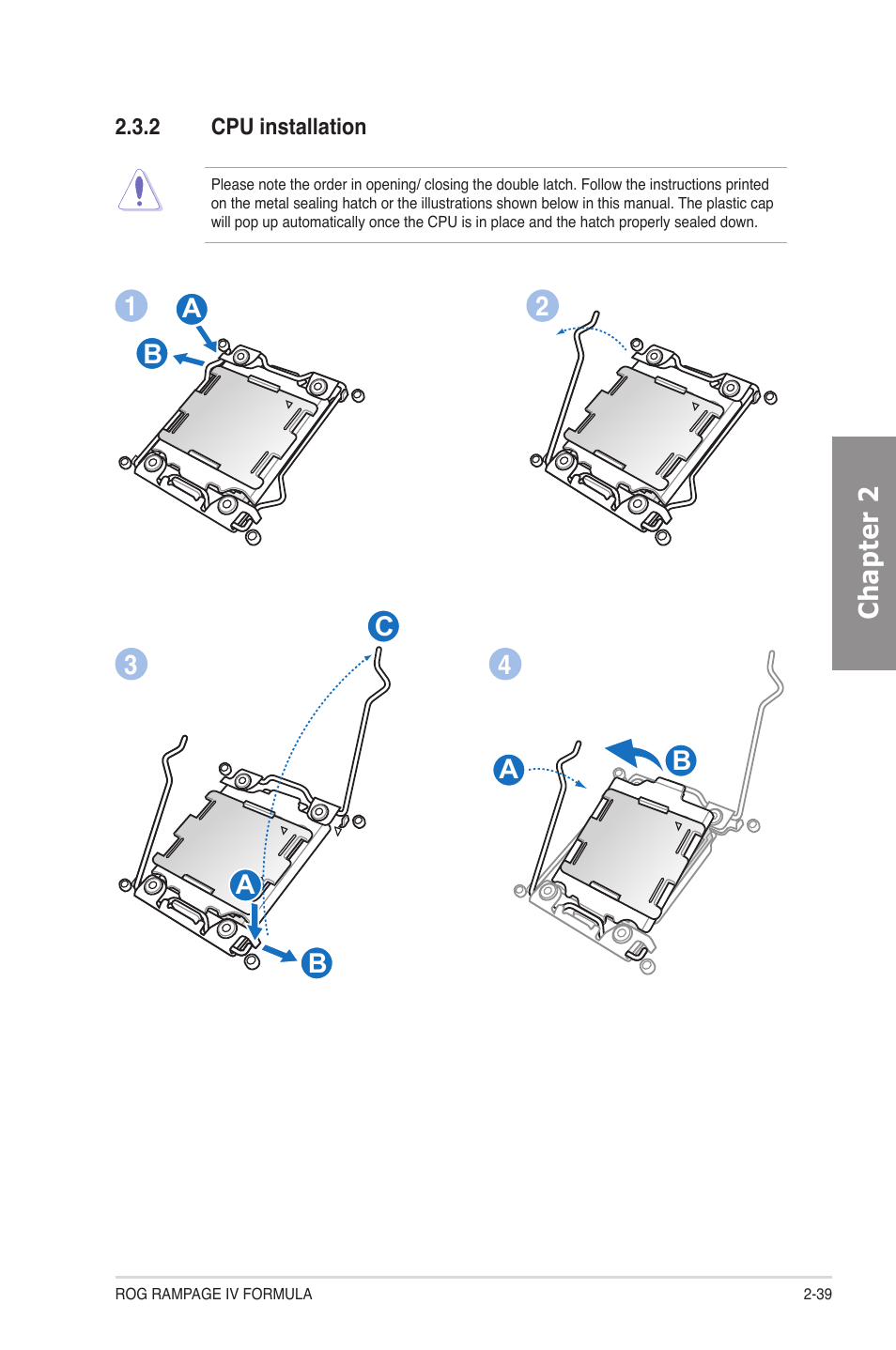 2 cpu installation, Cpu installation -39, Chapter 2 | Asus Rampage IV Formula User Manual | Page 63 / 174