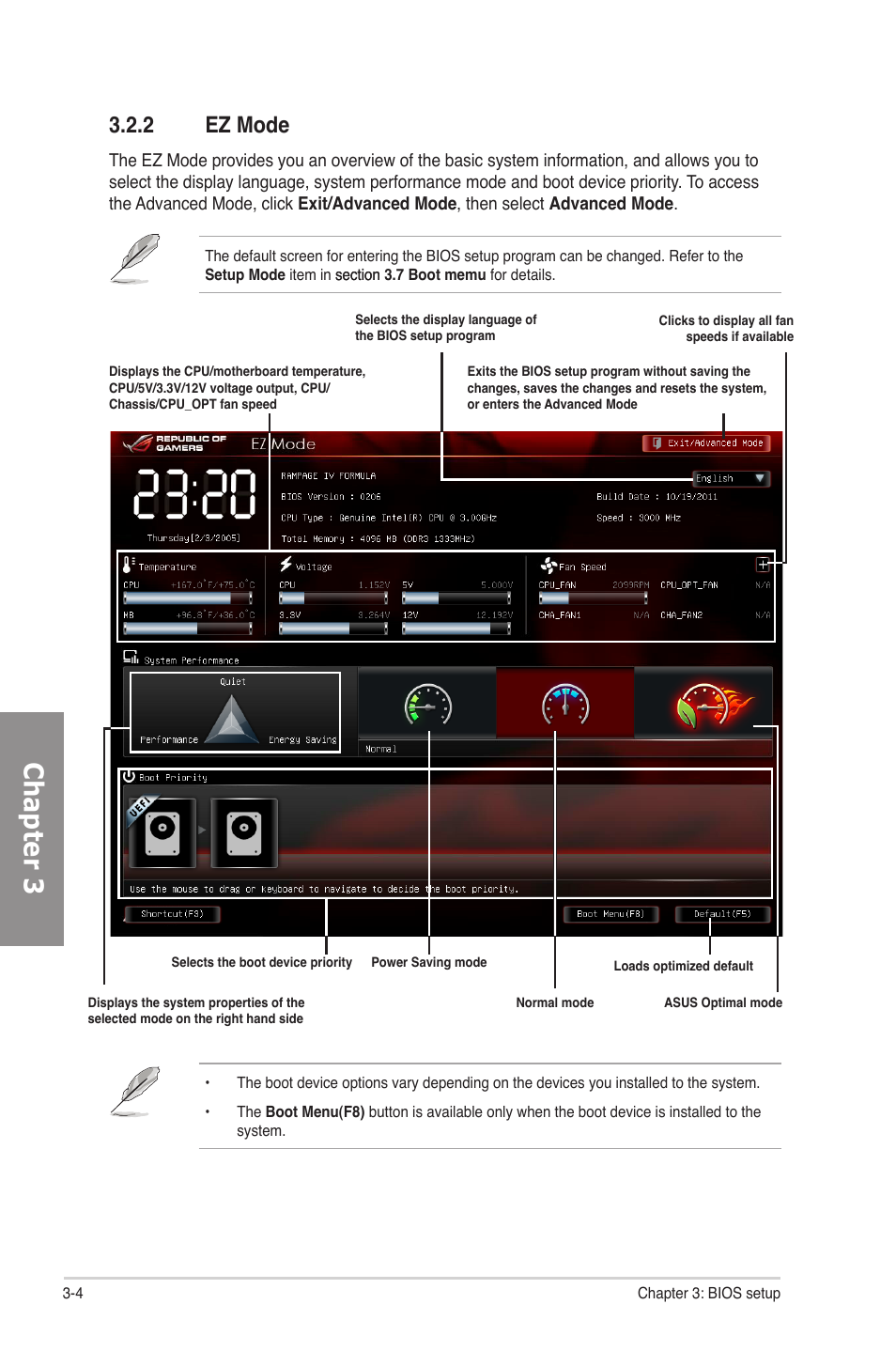 2 ez mode, Ez mode -4, Chapter 3 | Asus Rampage IV Formula User Manual | Page 82 / 174