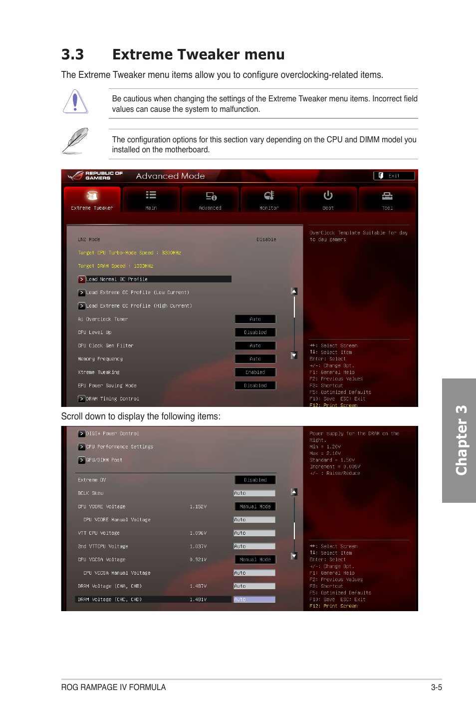 3 extreme tweaker menu, Extreme tweaker menu -5, Chapter 3 3.3 extreme tweaker menu | Asus Rampage IV Formula User Manual | Page 83 / 174