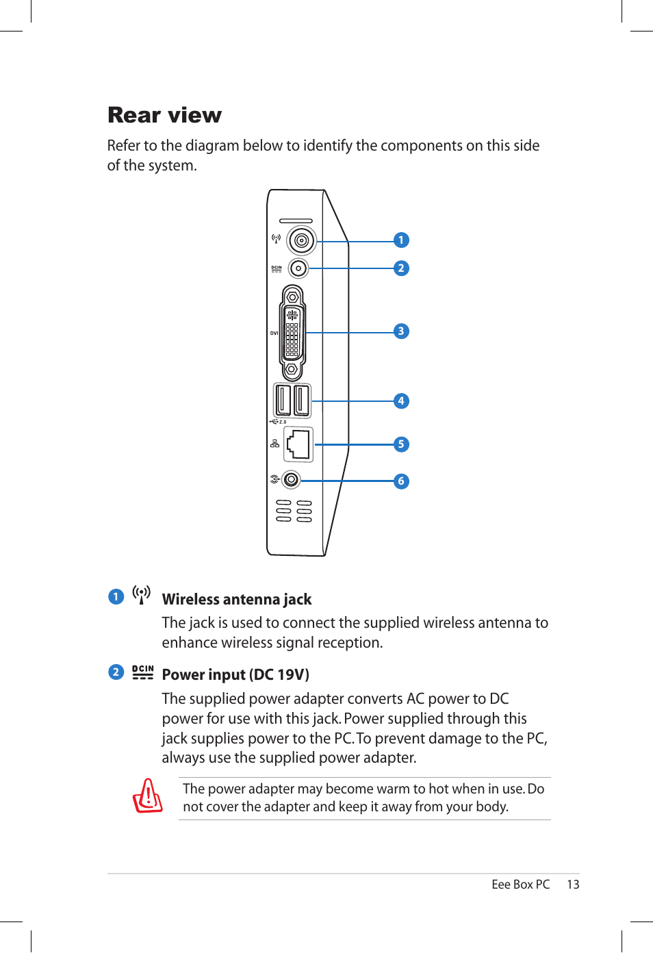 Rear view | Asus B202 User Manual | Page 13 / 32