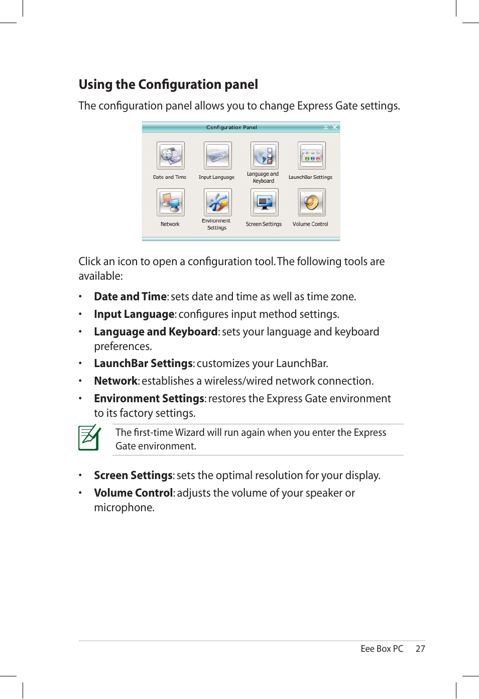 Using the configuration panel | Asus B202 User Manual | Page 27 / 32