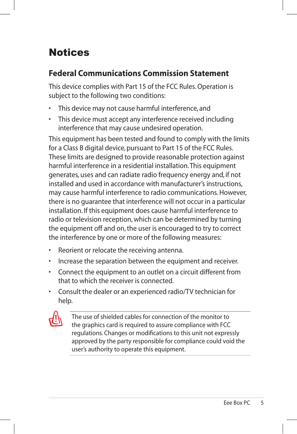 Notices, Federal communications commission statement | Asus B202 User Manual | Page 5 / 32