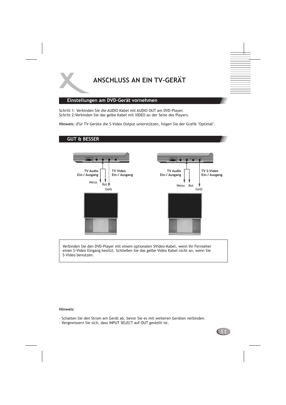 Anschluss an ein tv-gerät, Einstellungen am dvd-gerät vornehmen, Gut & besser | Xoro HSD 710 User Manual | Page 11 / 124
