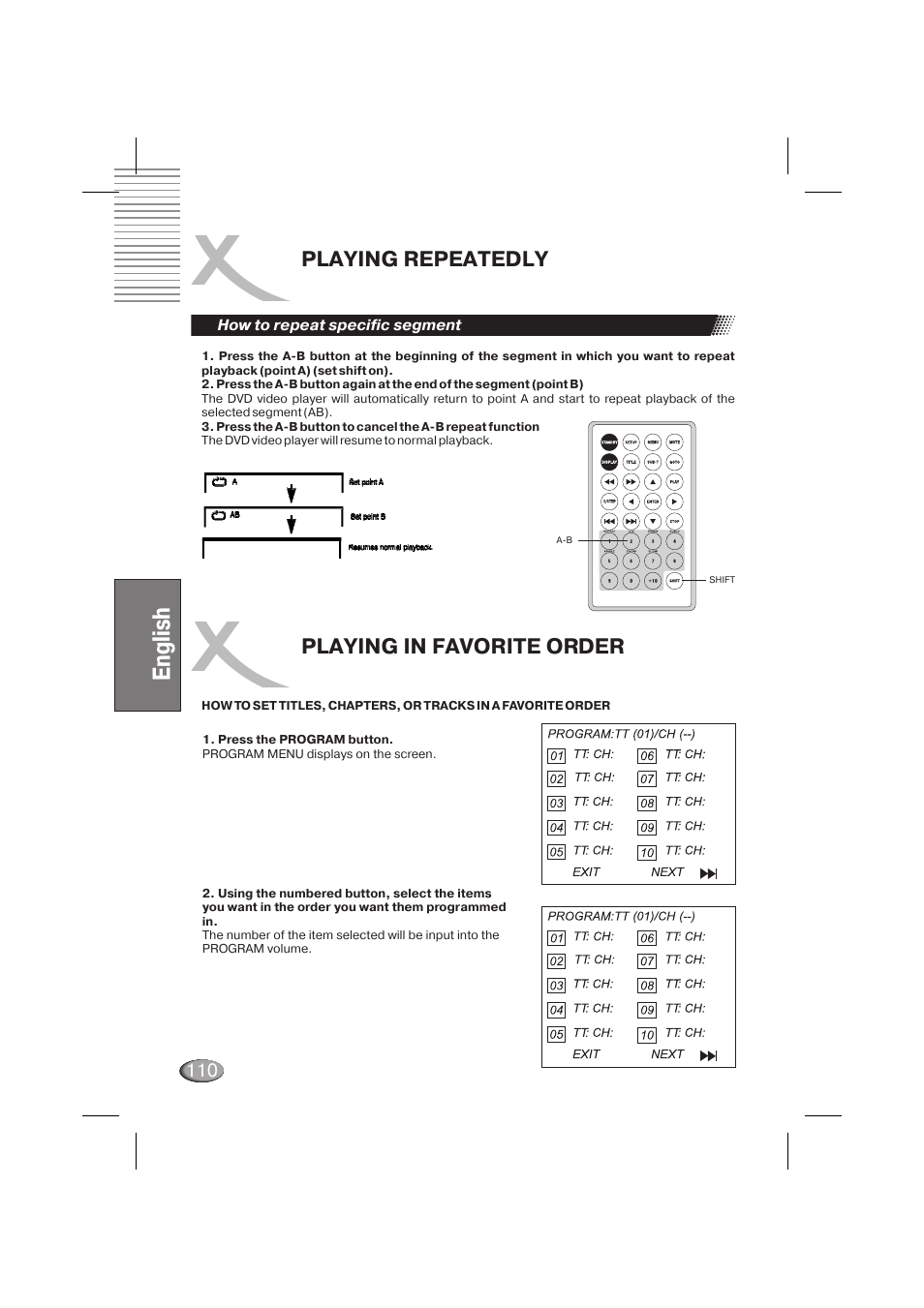 English, Playing repeatedly, Playing in favorite order | Xoro HSD 710 User Manual | Page 110 / 124