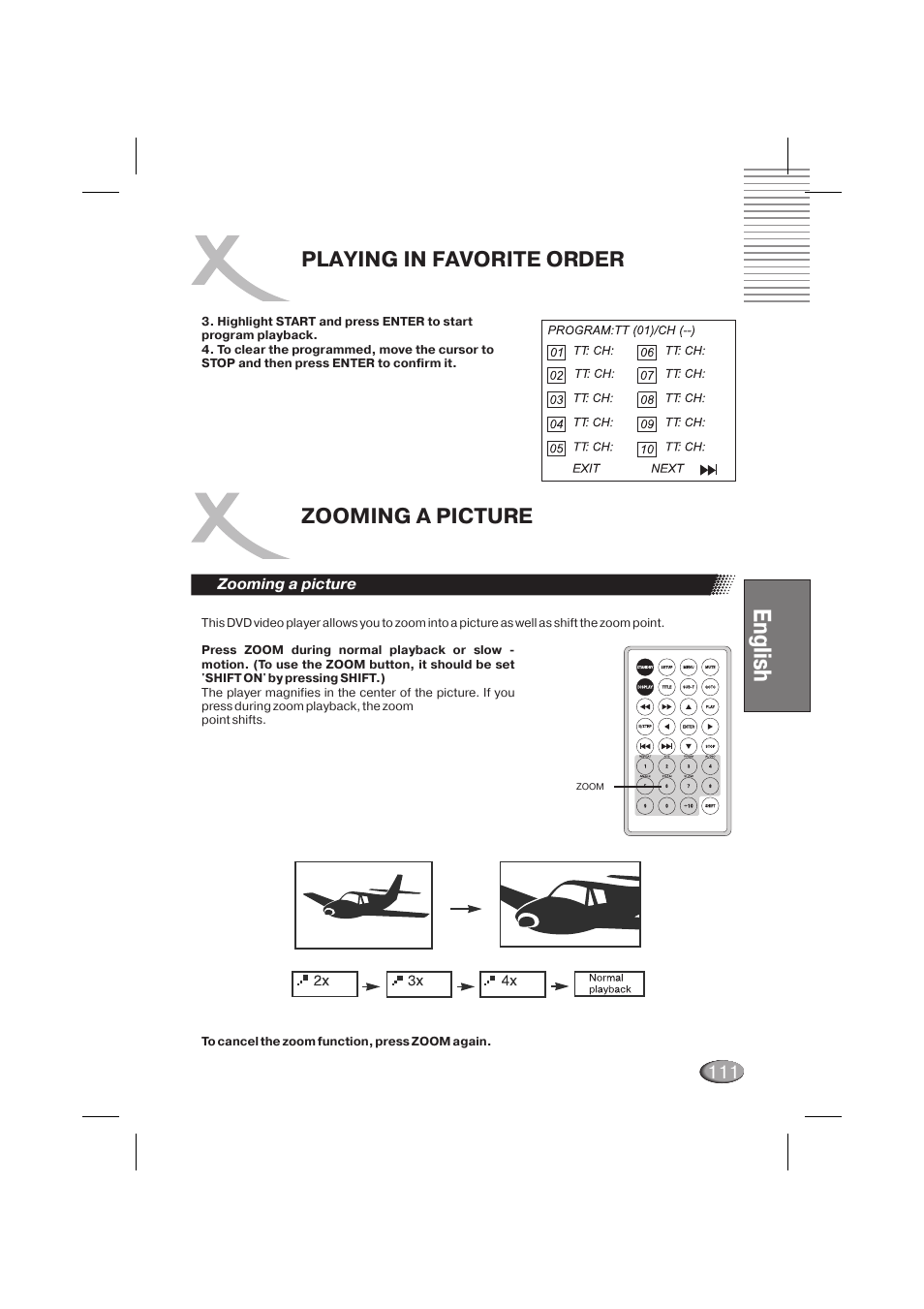 English, Playing in favorite order, Zooming a picture | Xoro HSD 710 User Manual | Page 111 / 124