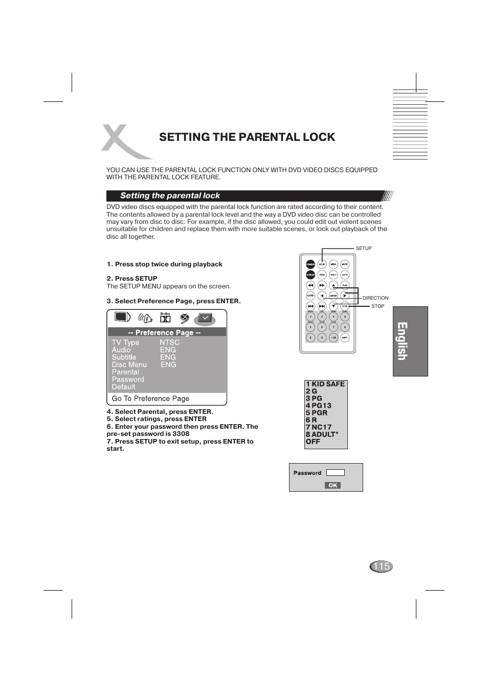English, Setting the parental lock | Xoro HSD 710 User Manual | Page 115 / 124