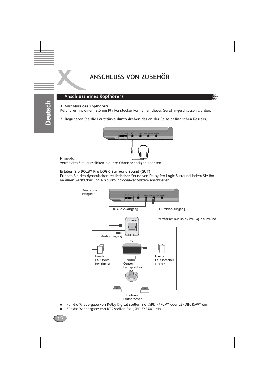 Deutsch, Anschluss von zubehör | Xoro HSD 710 User Manual | Page 12 / 124