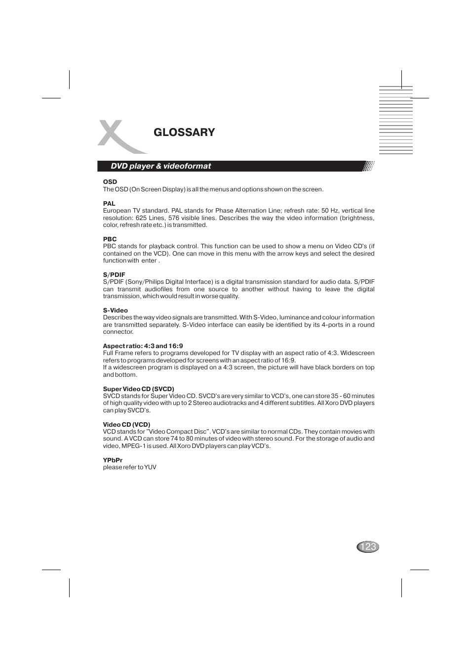 Glossary | Xoro HSD 710 User Manual | Page 123 / 124