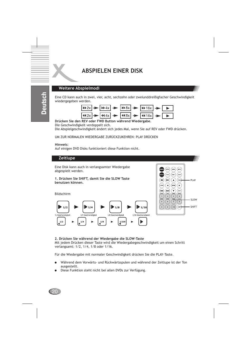 Deutsch, Abspielen einer disk | Xoro HSD 710 User Manual | Page 20 / 124