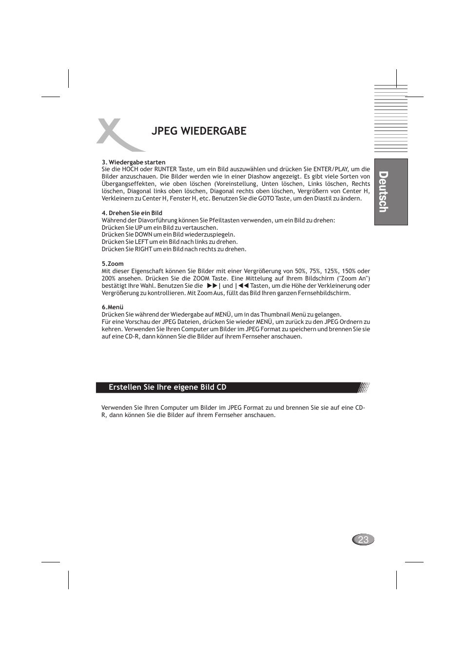 Deutsch, Jpeg wiedergabe | Xoro HSD 710 User Manual | Page 23 / 124