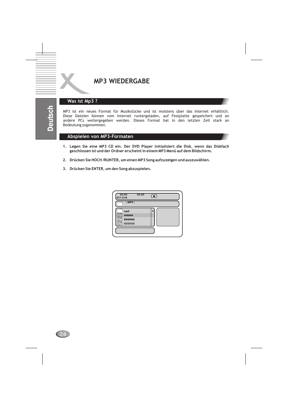 Deutsch, Mp3 wiedergabe | Xoro HSD 710 User Manual | Page 24 / 124