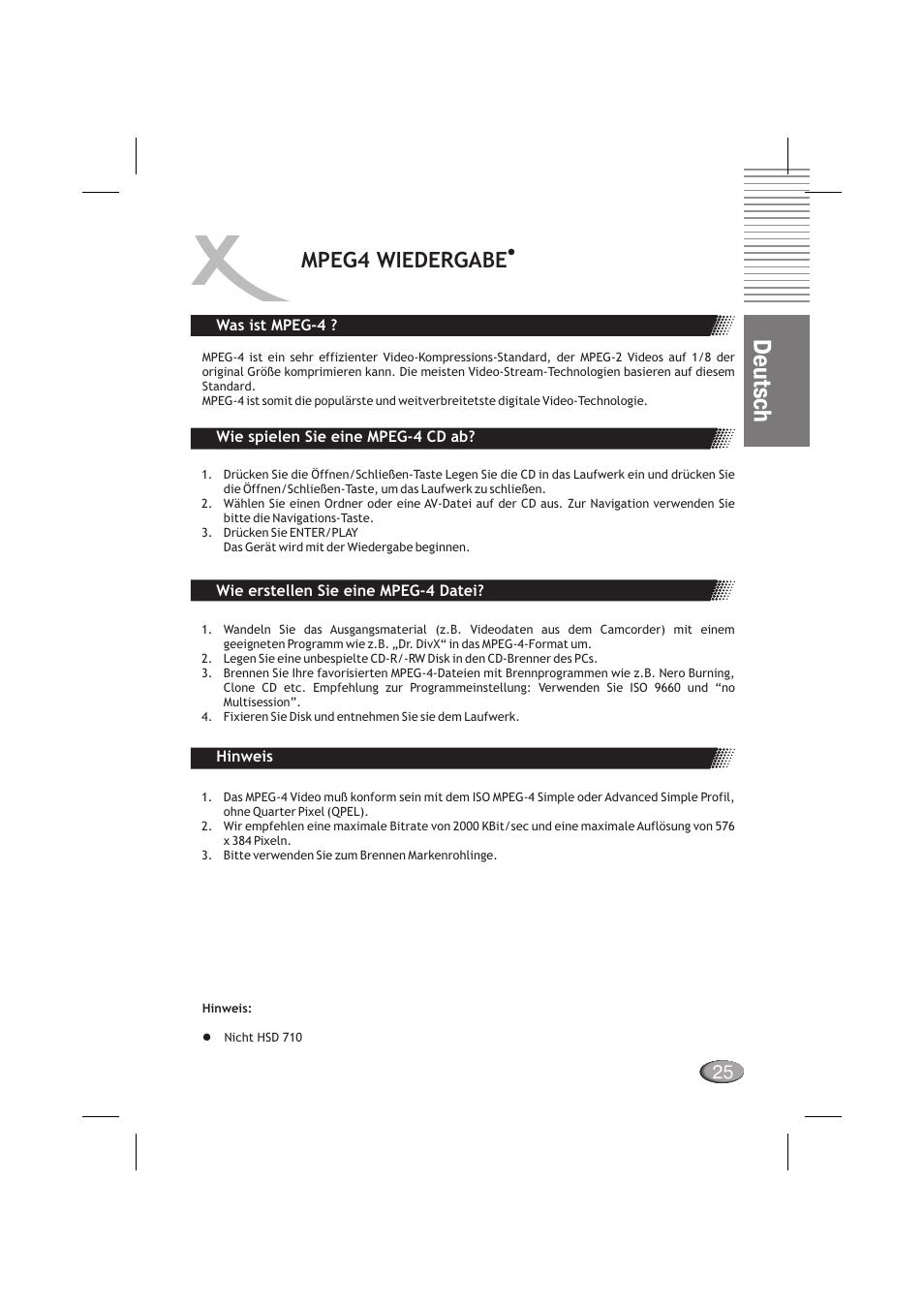 Deutsch, Mp wiedergabe eg4 | Xoro HSD 710 User Manual | Page 25 / 124