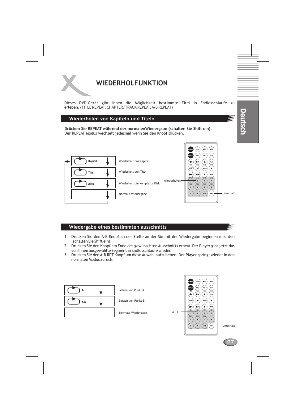 Deutsch, Wiederholfunktion | Xoro HSD 710 User Manual | Page 27 / 124