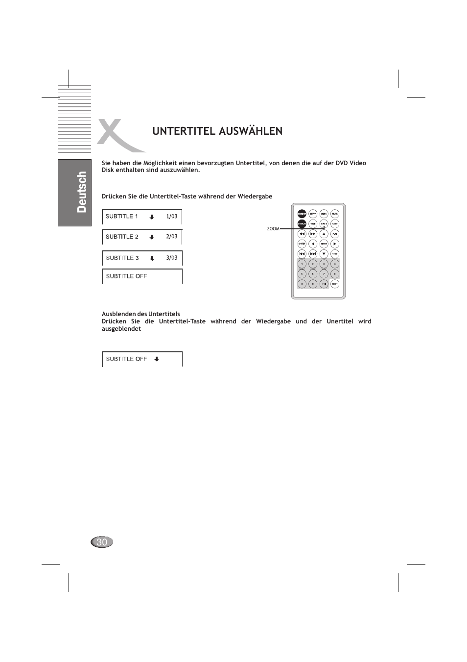 Deutsch, Untertitel auswählen | Xoro HSD 710 User Manual | Page 30 / 124