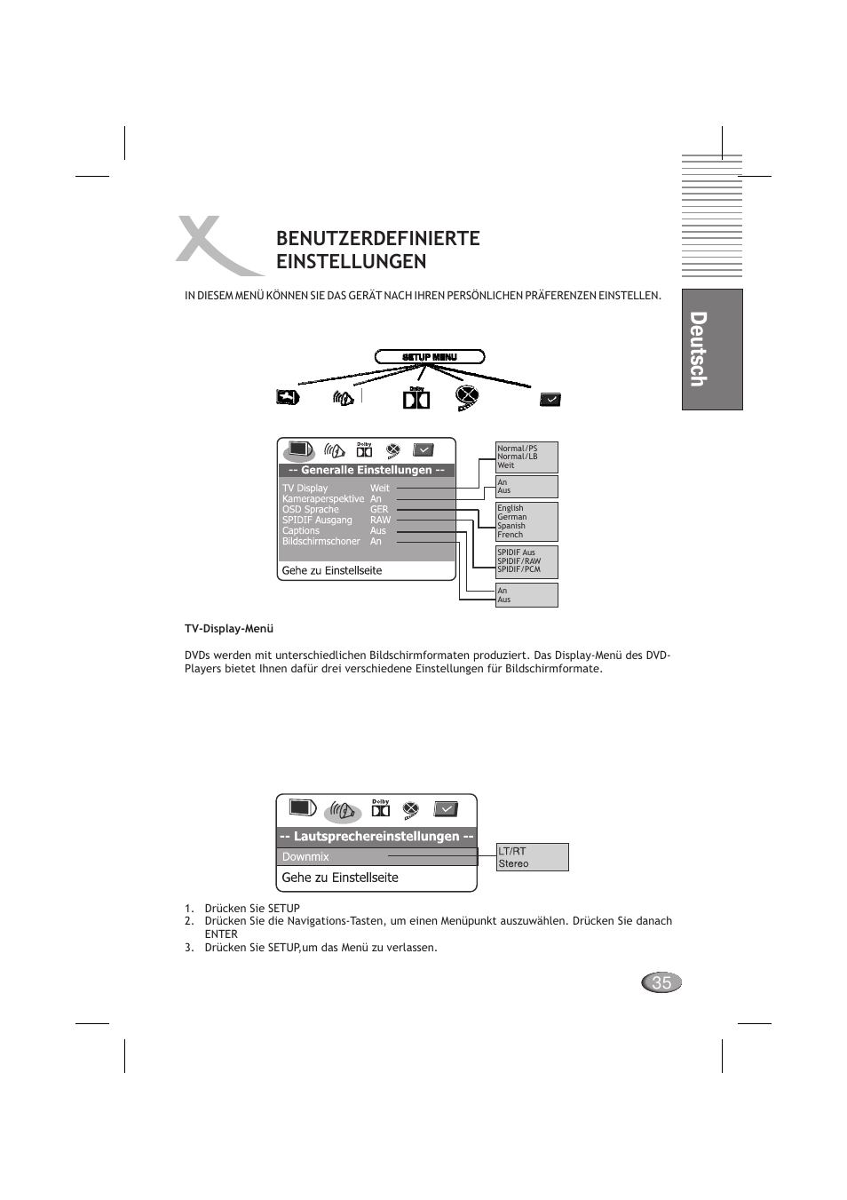Deutsch, Benutzerdefinierte einstellungen | Xoro HSD 710 User Manual | Page 35 / 124