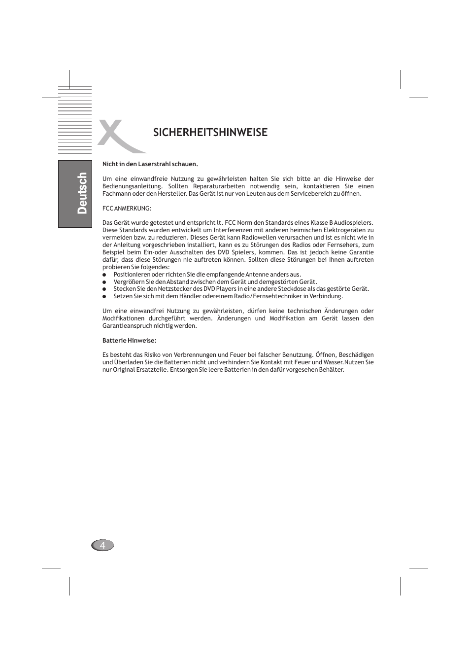 Deutsch, Sicherheitshinweise | Xoro HSD 710 User Manual | Page 4 / 124