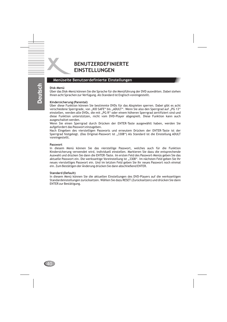 Deutsch, Benutzerdefinierte einstellungen | Xoro HSD 710 User Manual | Page 40 / 124