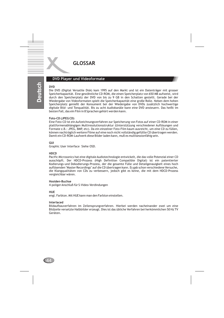 Deutsch, Glossar | Xoro HSD 710 User Manual | Page 44 / 124