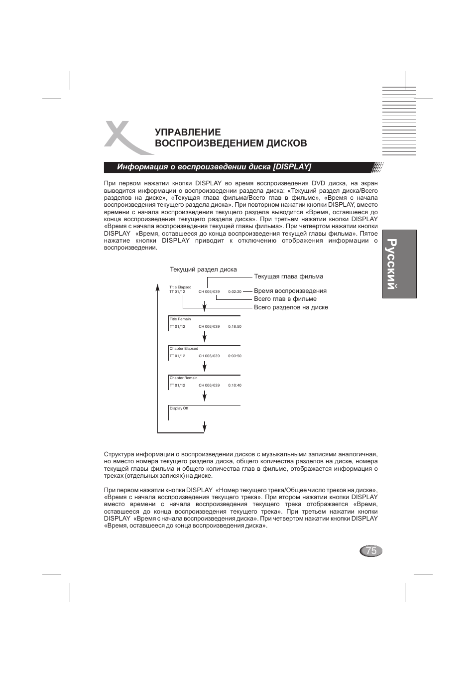 75 управление воспроизведением дисков, Информация о воспроизведении диска [display | Xoro HSD 710 User Manual | Page 75 / 124