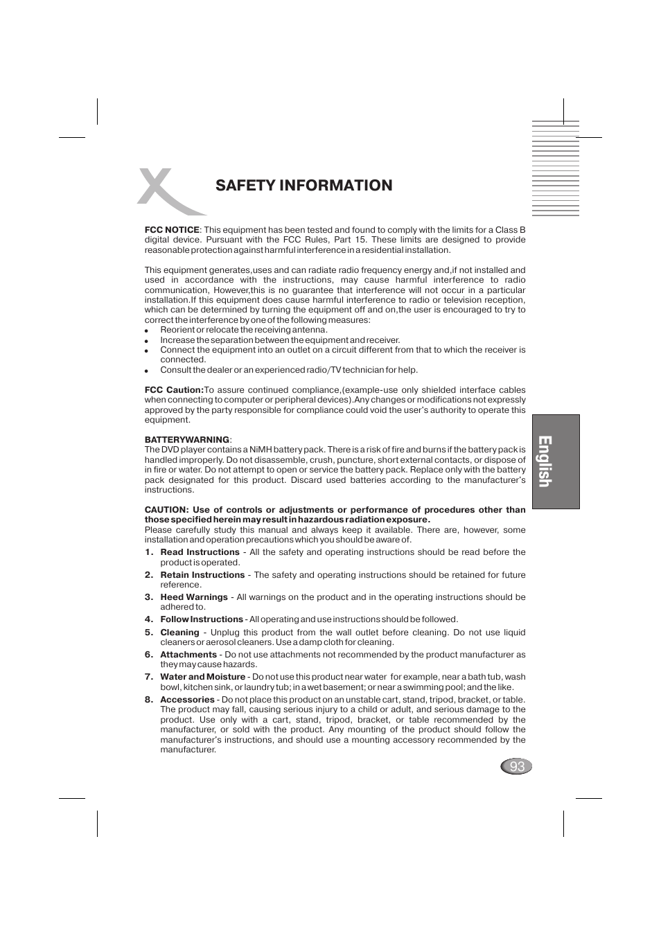 English, Safety information | Xoro HSD 710 User Manual | Page 93 / 124