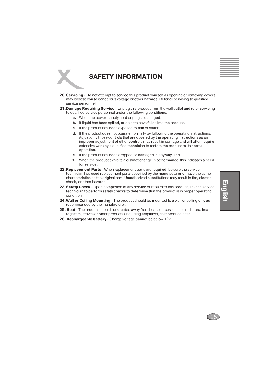 English, Safety information | Xoro HSD 710 User Manual | Page 95 / 124