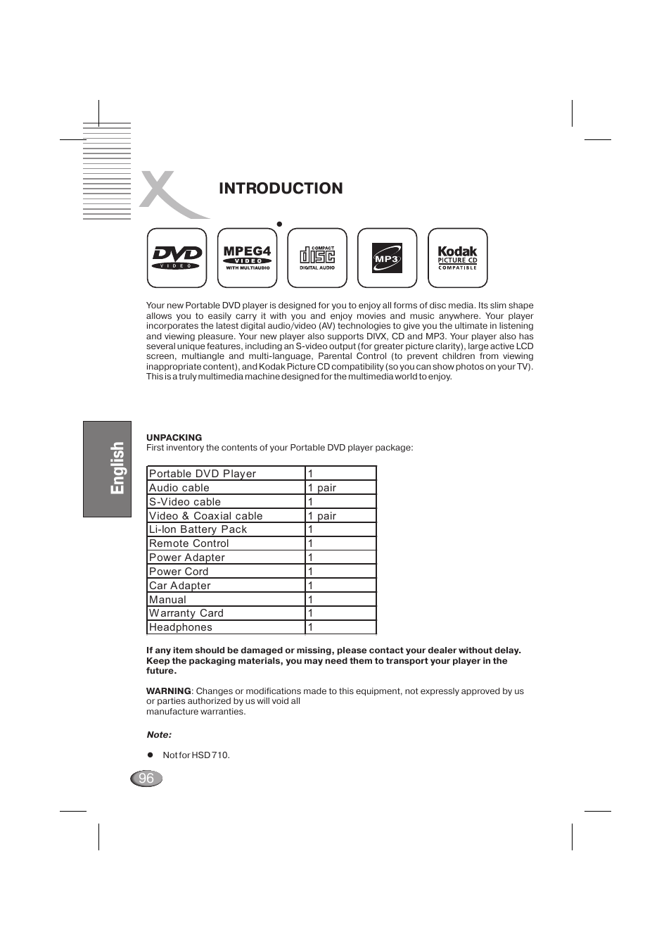English, Introduction | Xoro HSD 710 User Manual | Page 96 / 124
