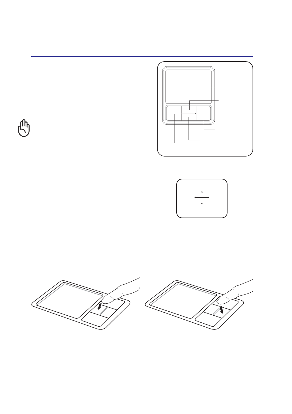 Pointing device, Scroll up scroll down, Using the touchpad | Touchpad usage illustrations | Asus M6N User Manual | Page 43 / 76