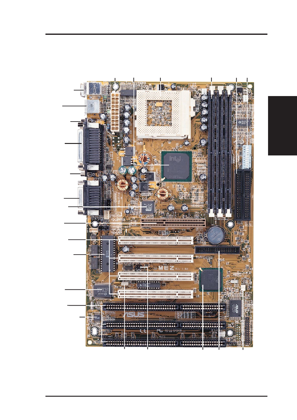 Ii. features, Parts of the asus mez motherboard, Asus mez user’s manual 11 | Ii. fea tures motherboard parts | Asus MEZ User Manual | Page 11 / 104