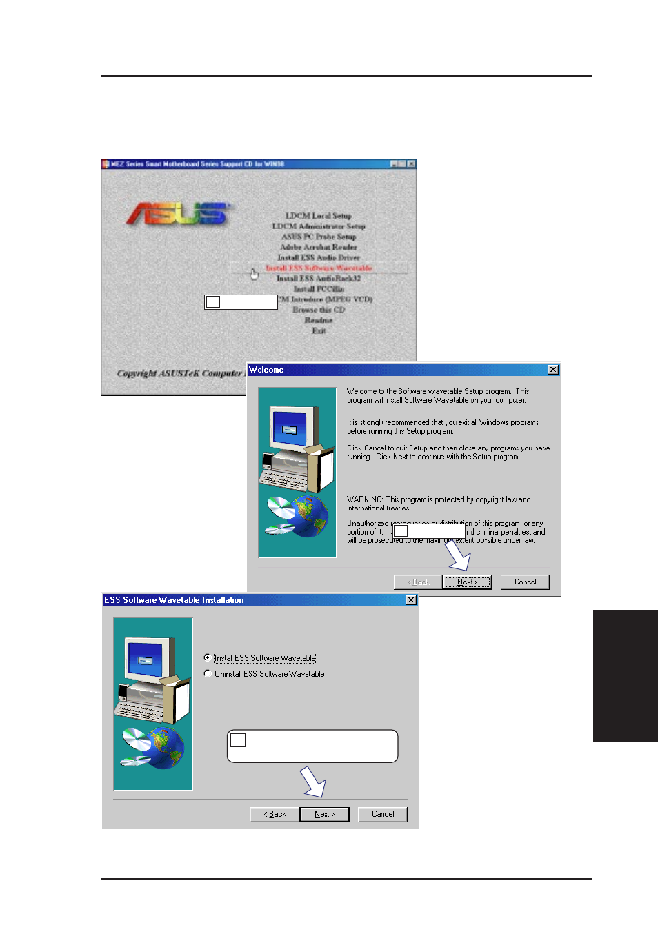V. software setup, Installing software wavetable (with onboard audio) | Asus MEZ User Manual | Page 65 / 104