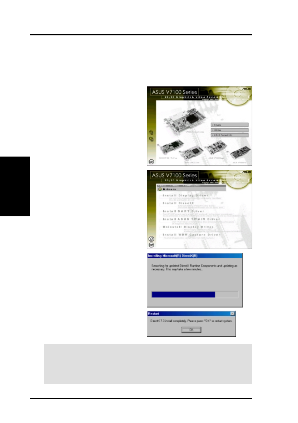 Software setup, Install directx | Asus V7100 Series User Manual | Page 30 / 124