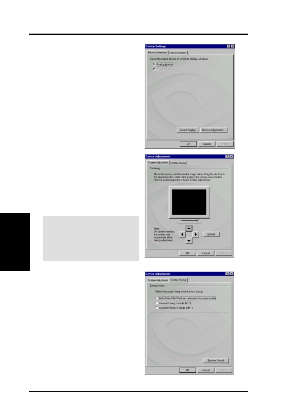 Software reference, Device selection status analog monitor | Asus V7100 Series User Manual | Page 56 / 124