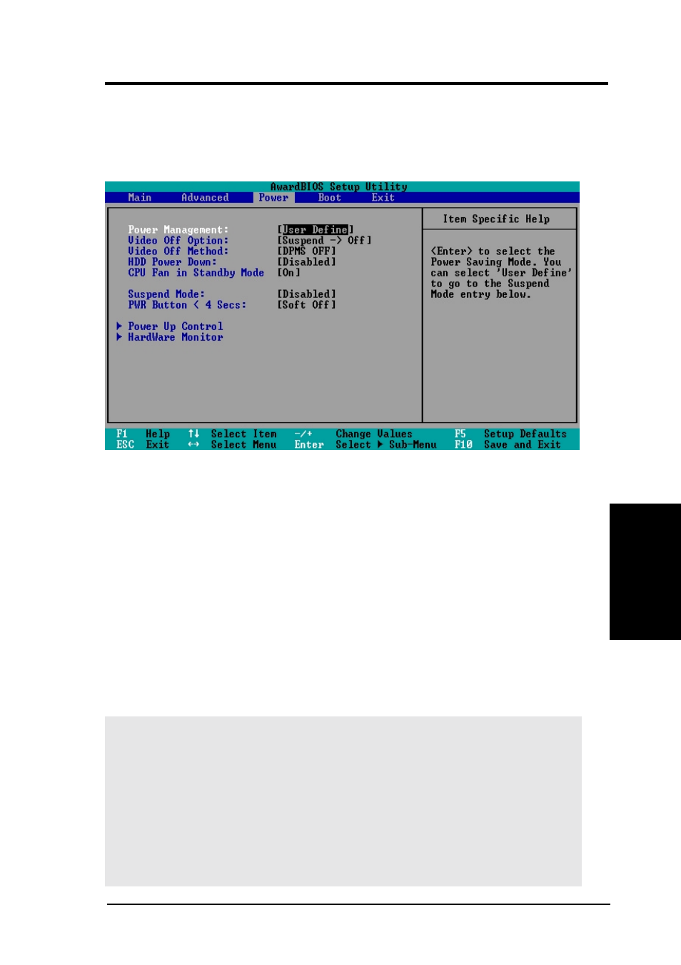 Bios setup, 5 power menu | Asus A7V-E User Manual | Page 67 / 84