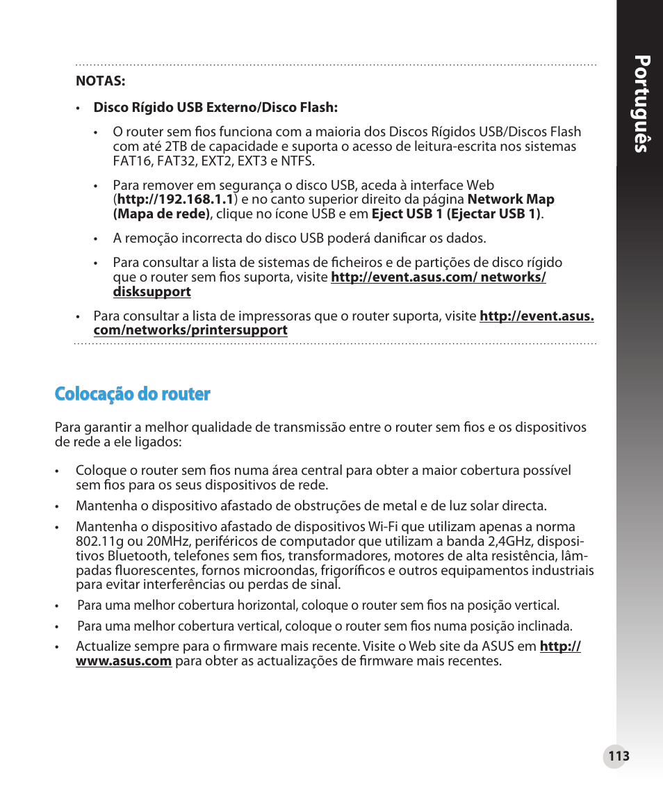 Por tuguês, Colocação do router | Asus RT-N16 User Manual | Page 101 / 147